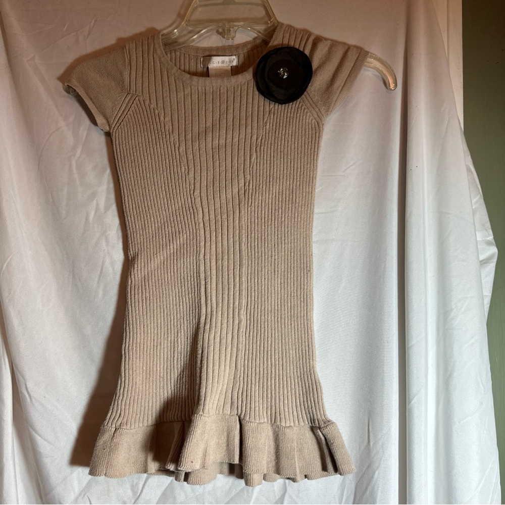 Maggie And Zoe Sweater Dress 4T Beige Flower Ruffle Hem